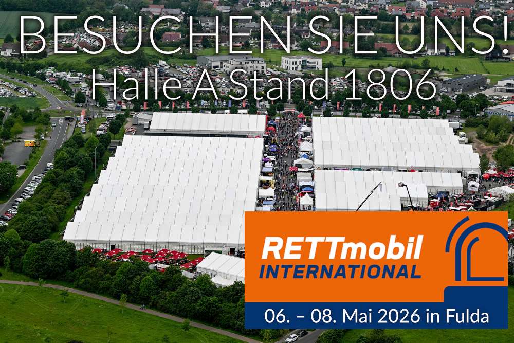 Banner "Besuchen Sie uns!" Der UDS Unfalldatenspeicher wird auf der Rettmobil 2026 ausgestellt!